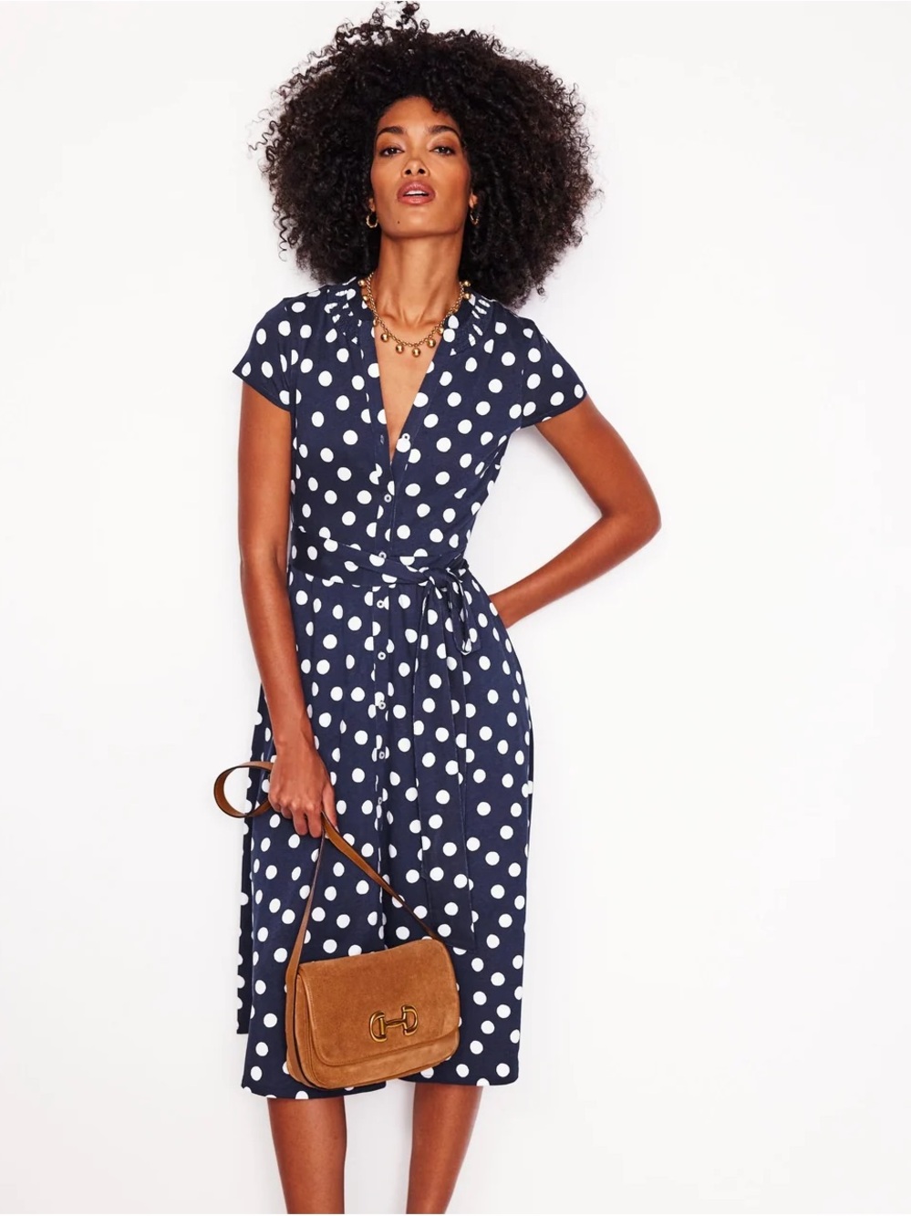 Boden Navy and White Polka Dot Midi Dress